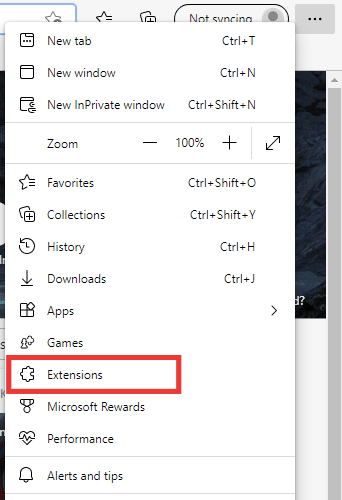 click on extensions