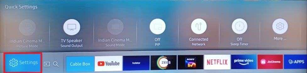 Settings Smart TV gear icon. Fix Hulu Error Code 2 975