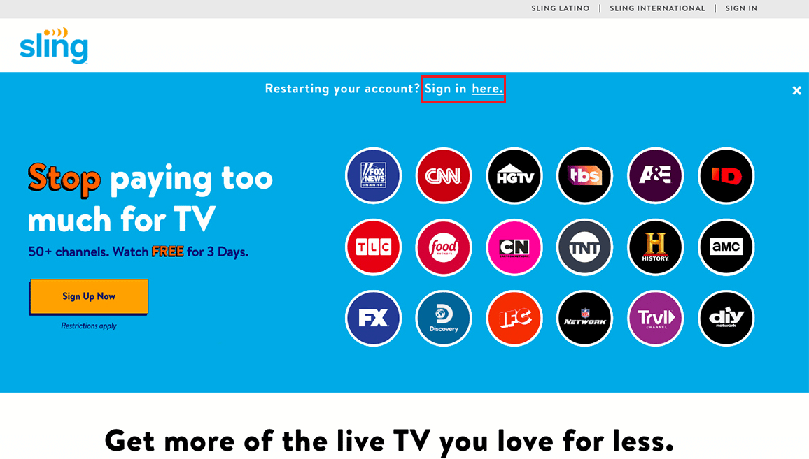 Sign in to the Sling TV account | How Do I Manage My Sling Account