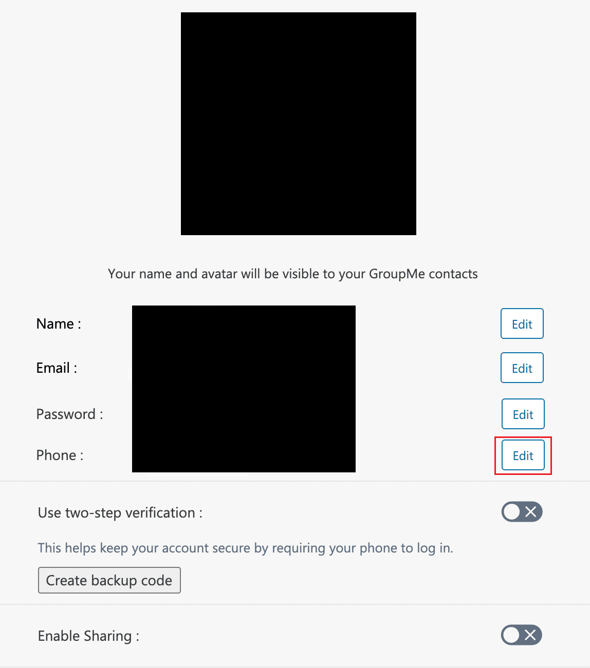Click on Edit next to Phone