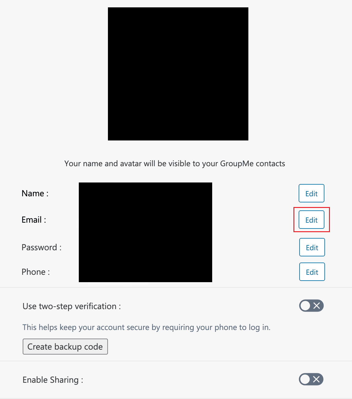 Next to the Email option, click on Edit