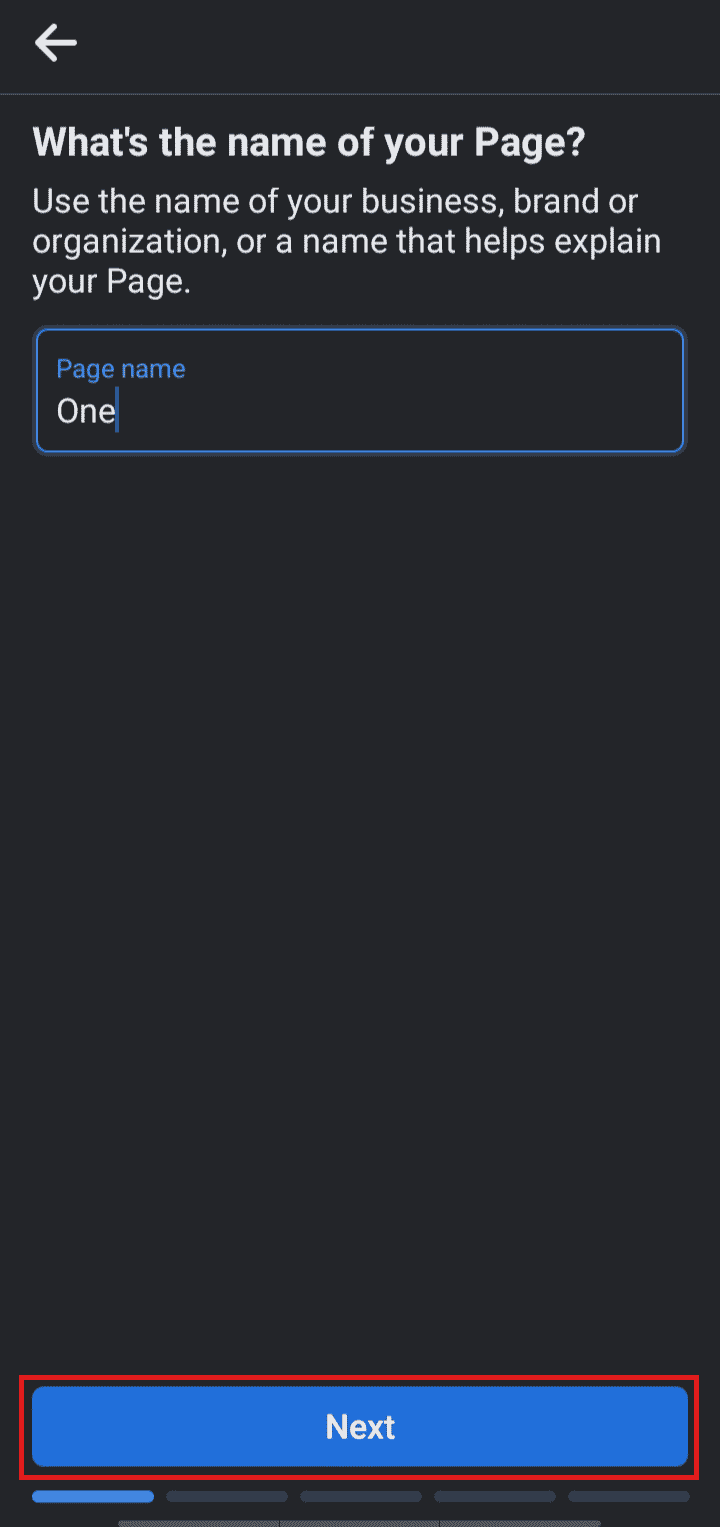 Enter the page name and tap Next.
