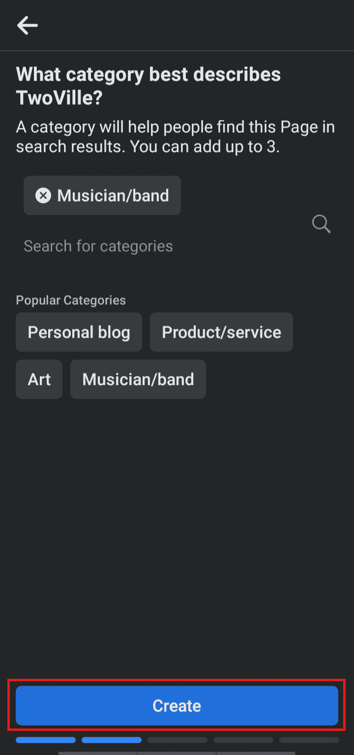 Select the category and tap on Create.