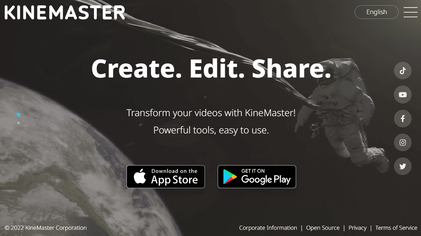 KineMaster website homepage | How to Adjust Sound on TikTok