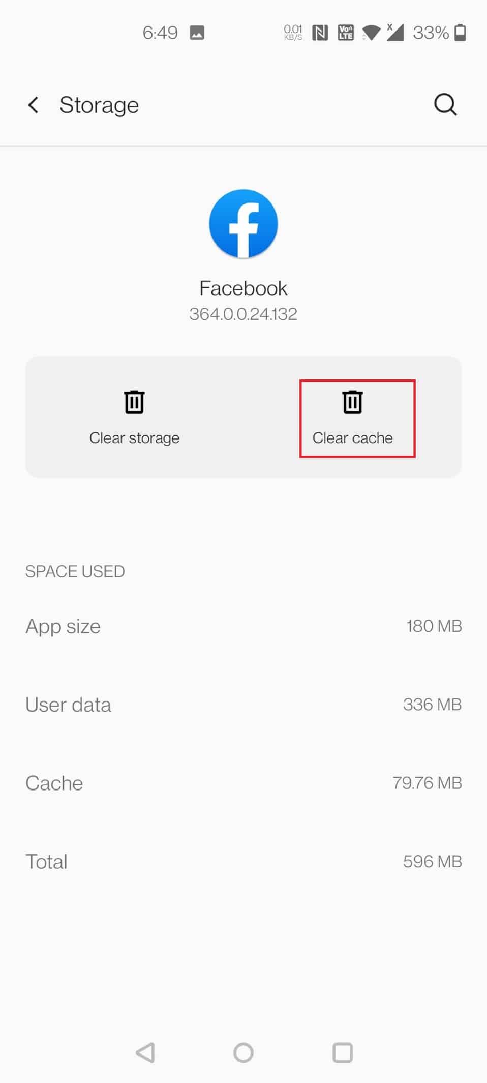 Tap on Clear cache