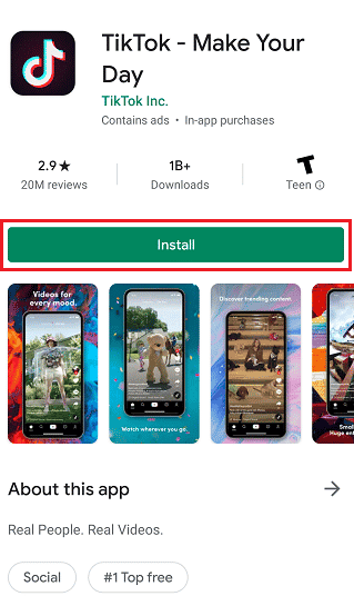 select the TikTok app and tap on the Install option | How to Adjust Sound on TikTok