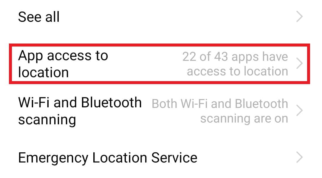 Tap on App access to location