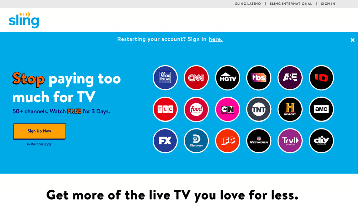 Sling TV website