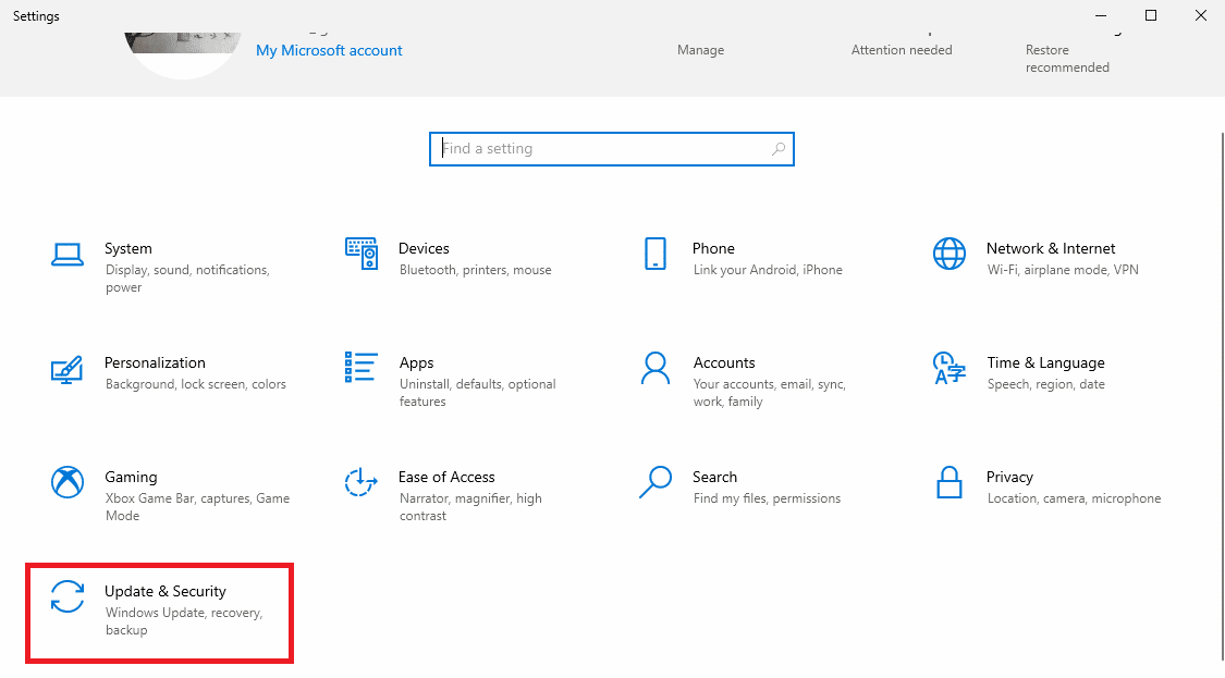 click on update and security 