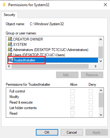 select TrustedInstaller. Fix Windows Found Drivers for Your Device but Encountered an Error