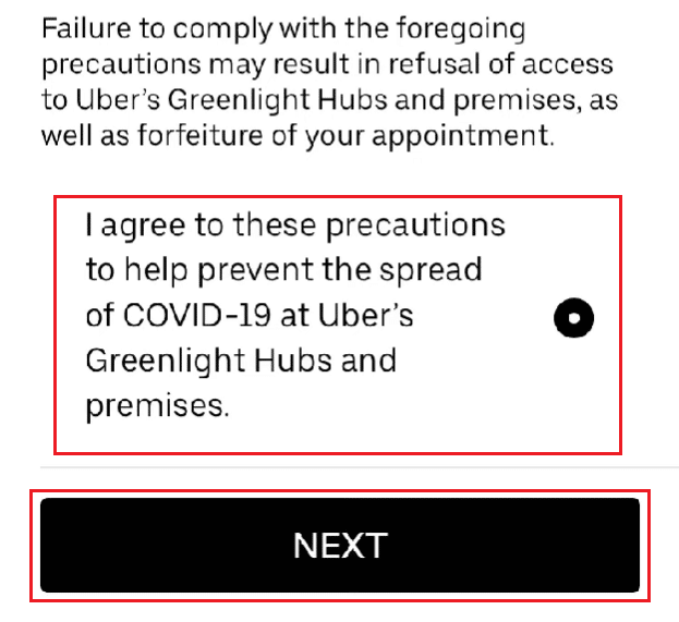 Select the I agree field and tap on NEXT
