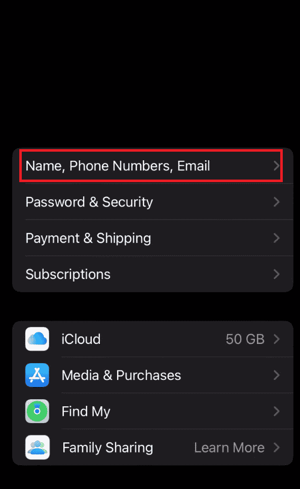 Tap on Name, Phone Numbers, Email