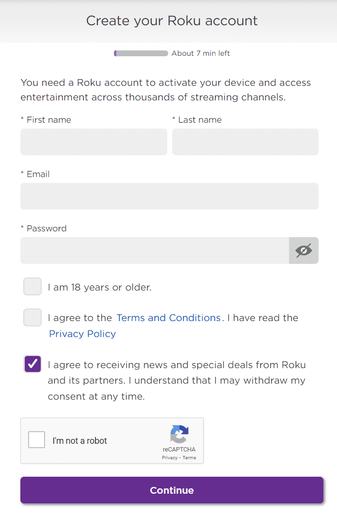 Roku no credit card create account site