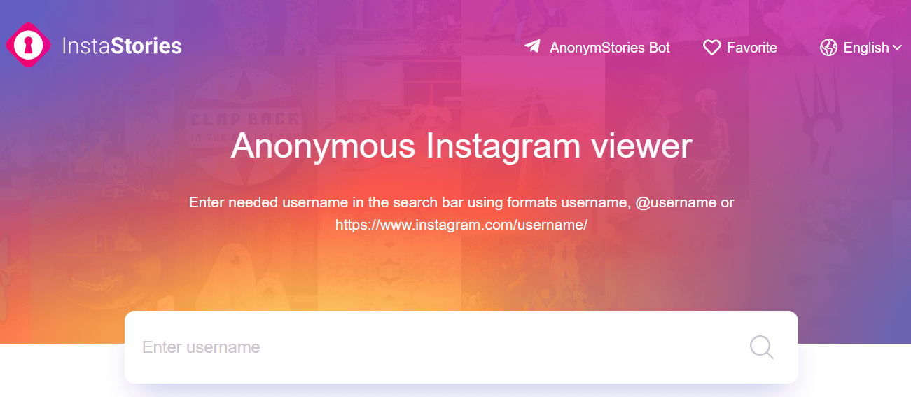 InstaStories site homepage | How to Make Anonymous Instagram Account