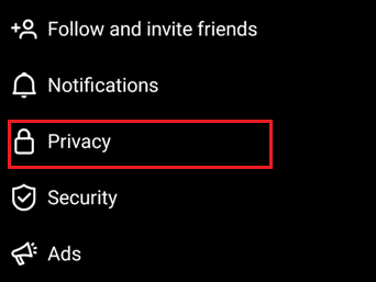 tap on the Privacy option