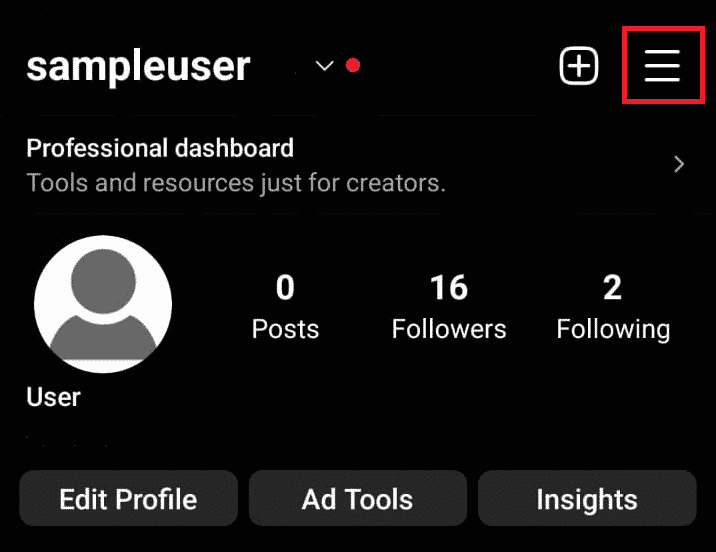 Go to your profile and tap on the three-dashed icon | How to Make Anonymous Instagram Account