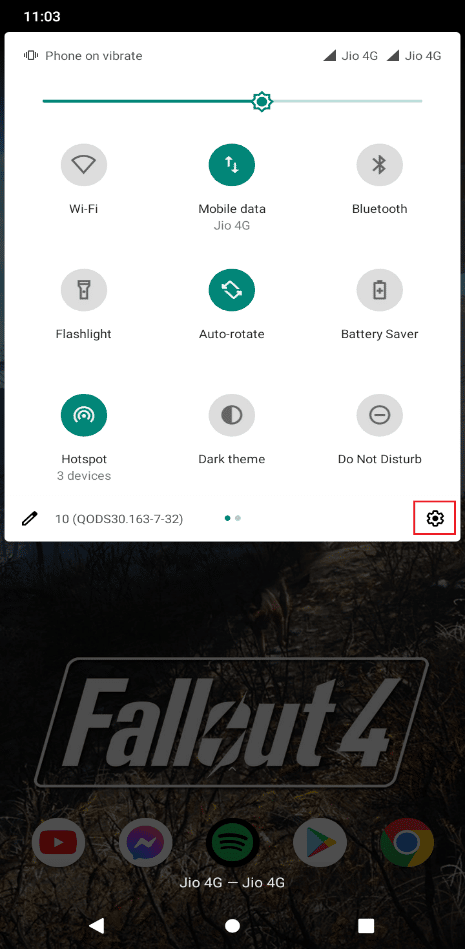 Swipe down on the home screen and tap on the cog icon to open the settings menu