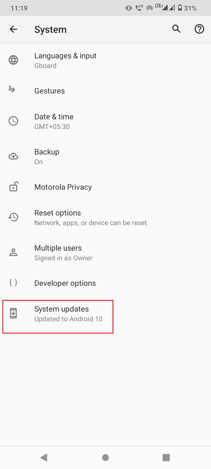 tap on System updates to check for any updates