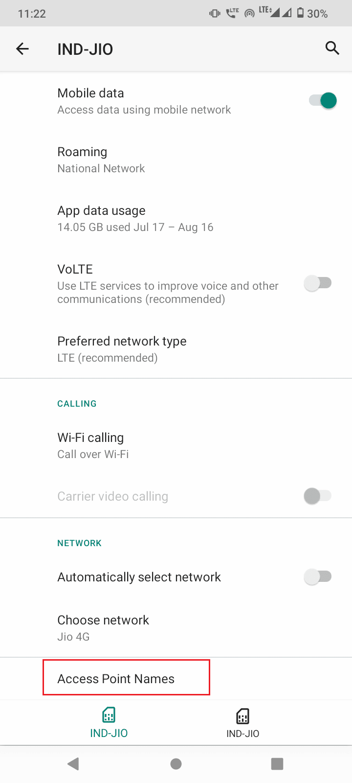 Tap on Access Point Names