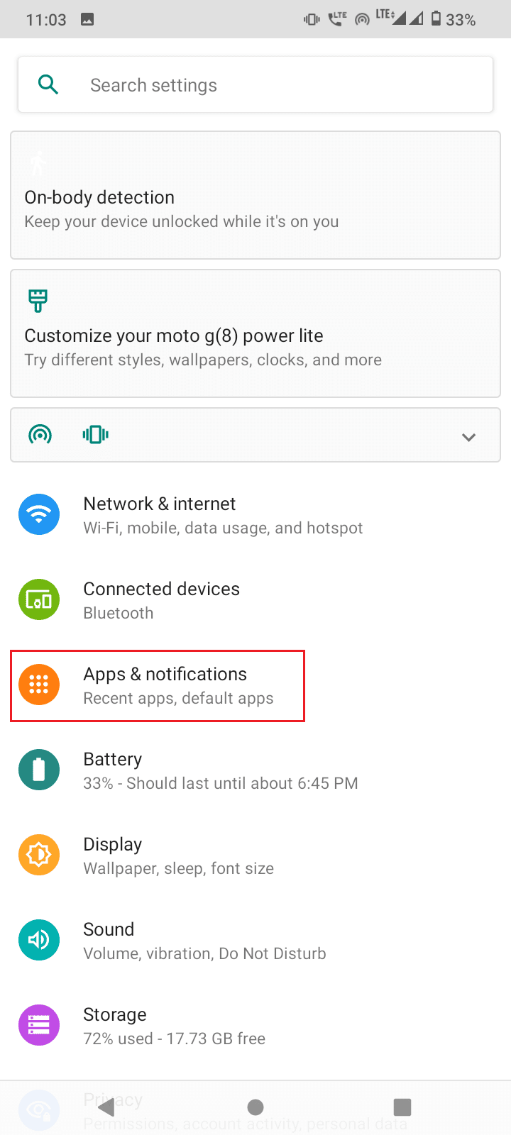 tap on apps and notifications