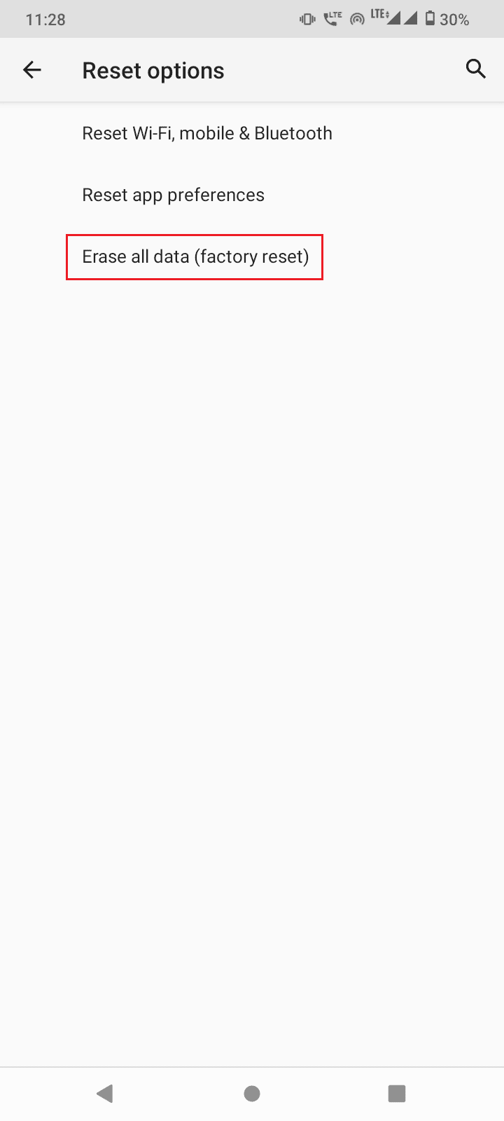 tap on Reset options followed by Erase all data factory reset. Fix SIM Card Not Working on Android