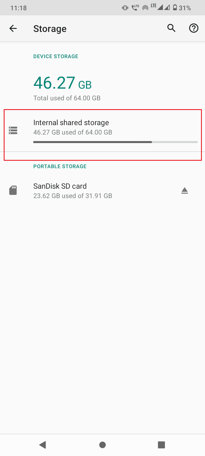 tap on internal shared storage