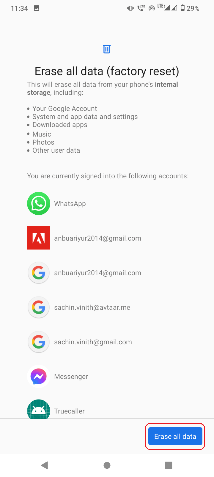 tap erase all data