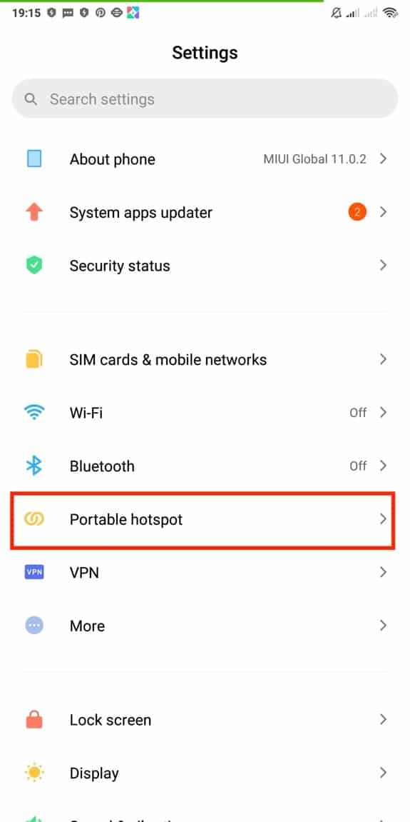 tap on portable hotspot