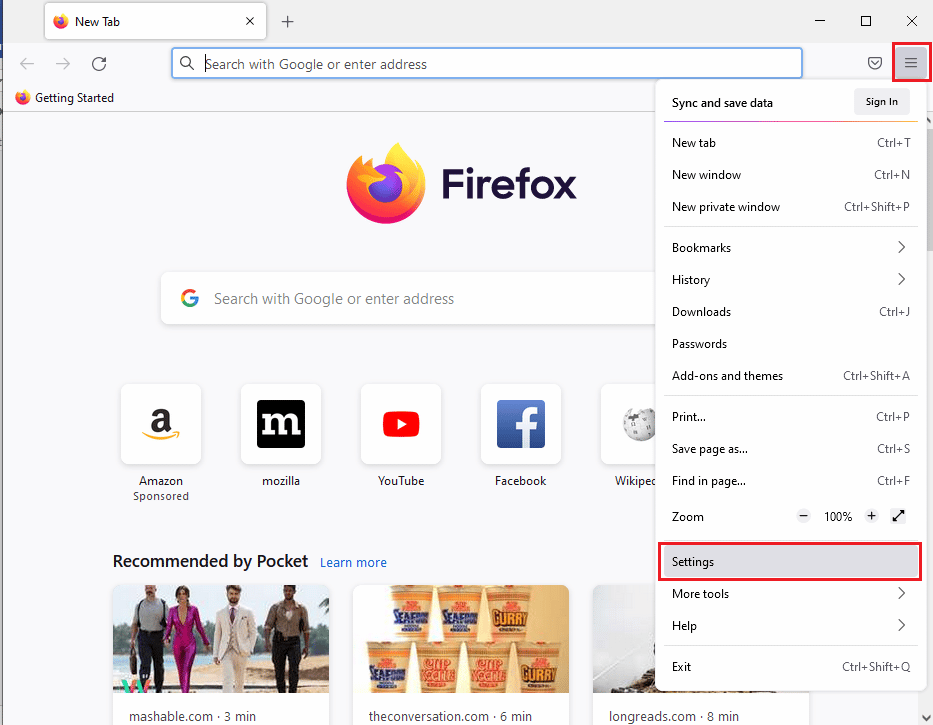 click on the Settings option