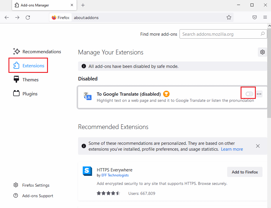 Click on the Extensions tab on the left pane of the next window and toggle off the add ons. Fix Netflix Error f7121 1331 P7 in Windows 10