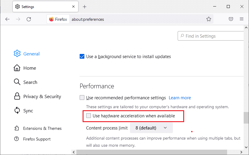 Use hardware acceleration when available option. Fix Netflix Error F7121 1331 P7 in Windows 10