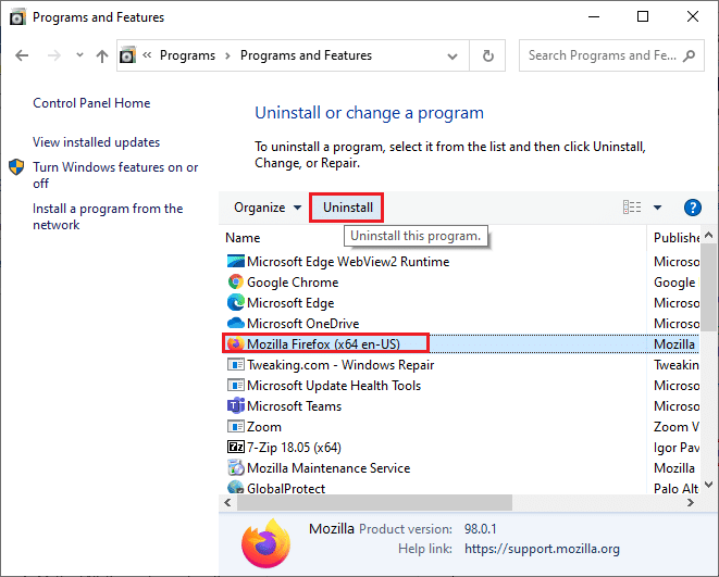 Uninstall option. Fix Netflix Error F7121 1331 P7 in Windows 10