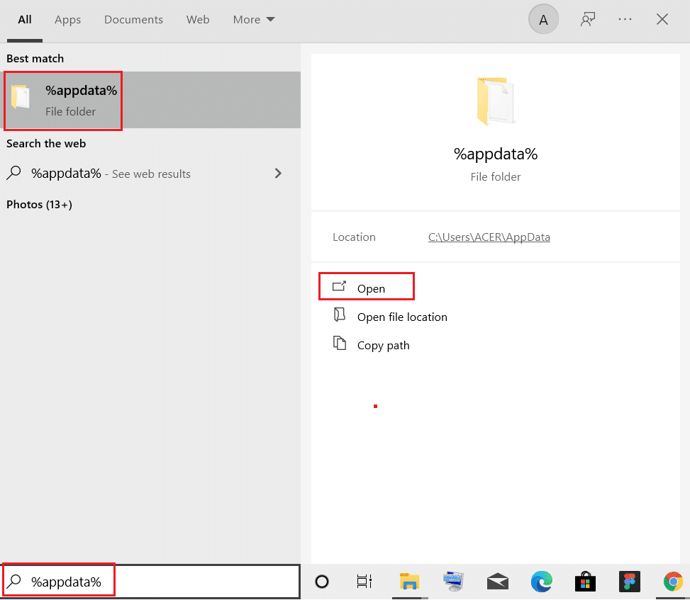 appdata searched in search menu. Fix Netflix Error F7121 1331 P7 in Windows 10