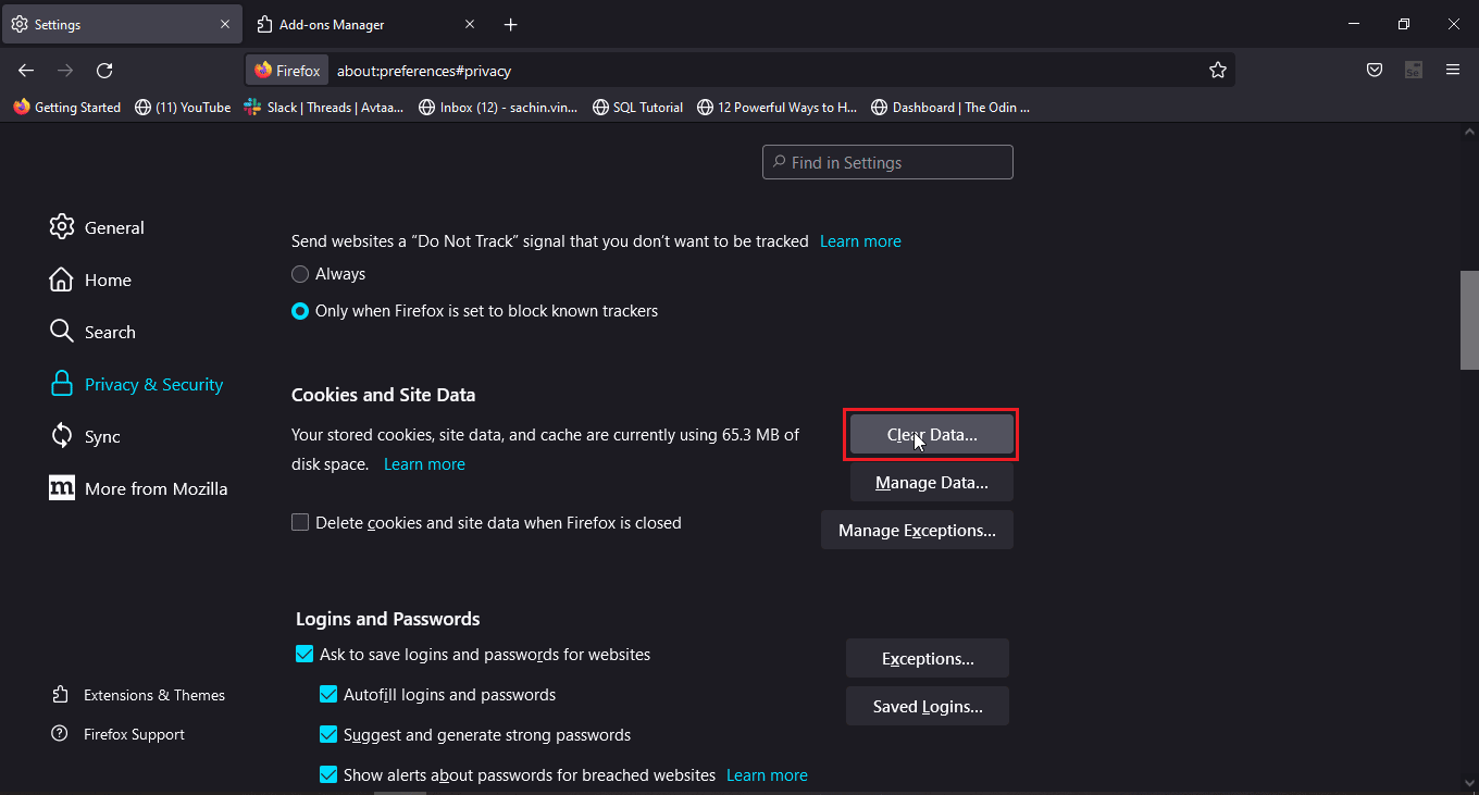 Click on Clear Data