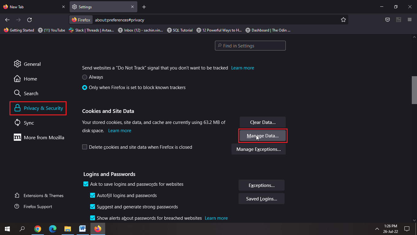 click on Manage Data. Fix Unable to save changes on FB Issue