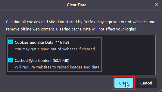 Select both the checkboxes and click on Clear. Why is my Facebook Not Updating