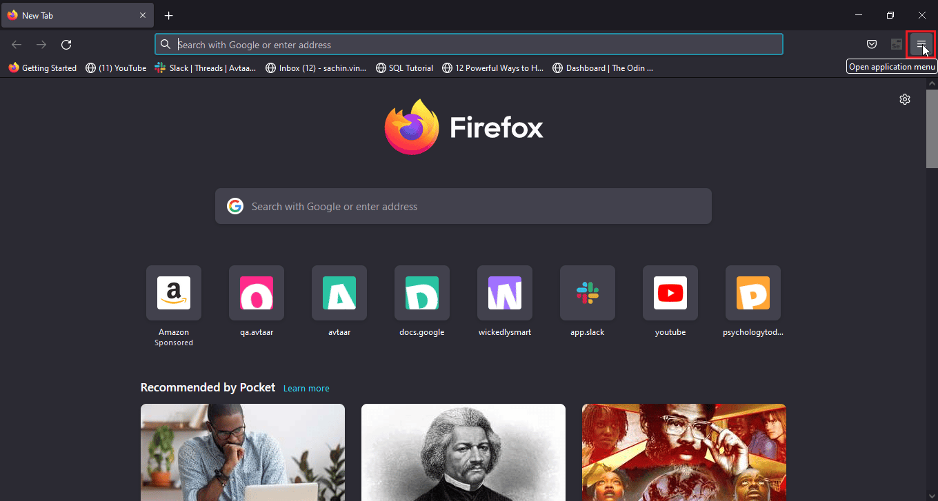 Click on three horizontal lines
