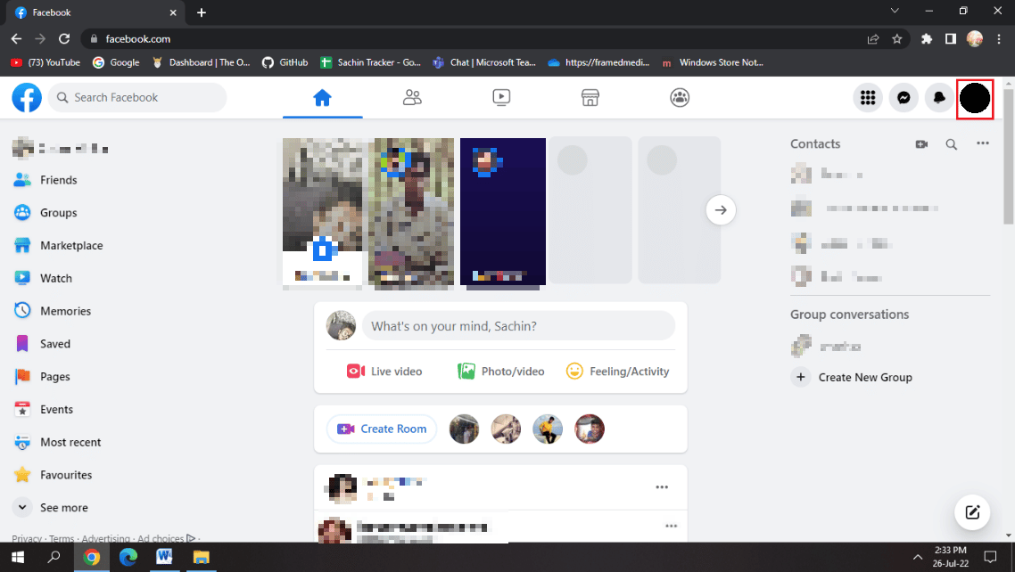 click on facebook profile picture. Fix Unable to save changes on FB Issue
