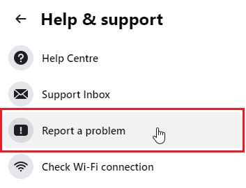 Select Report a problem. Fix Unable to save changes on FB Issue