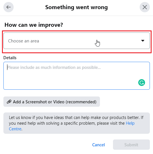 choose the problem category you are experiencing