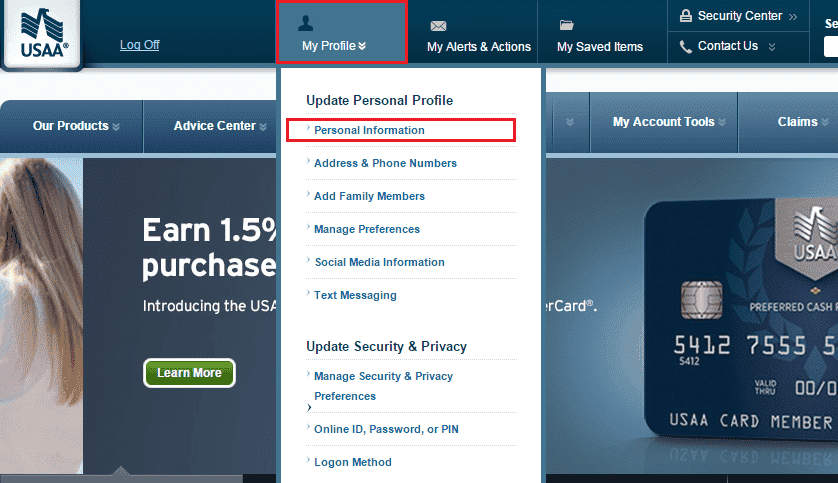 click on My Profile tab - Personal Information