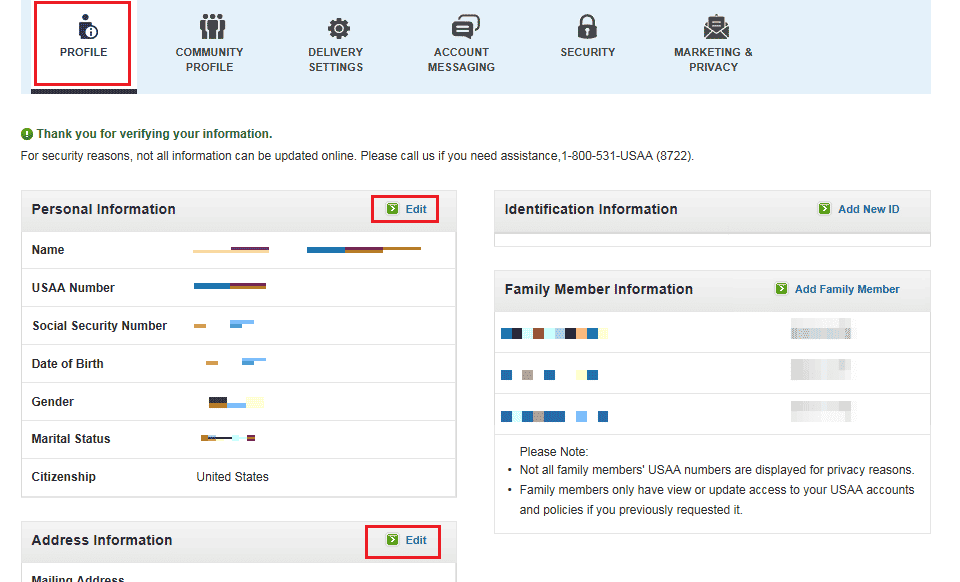 Click on the Profile tab and update the desired fields by clicking on the respective Edit options