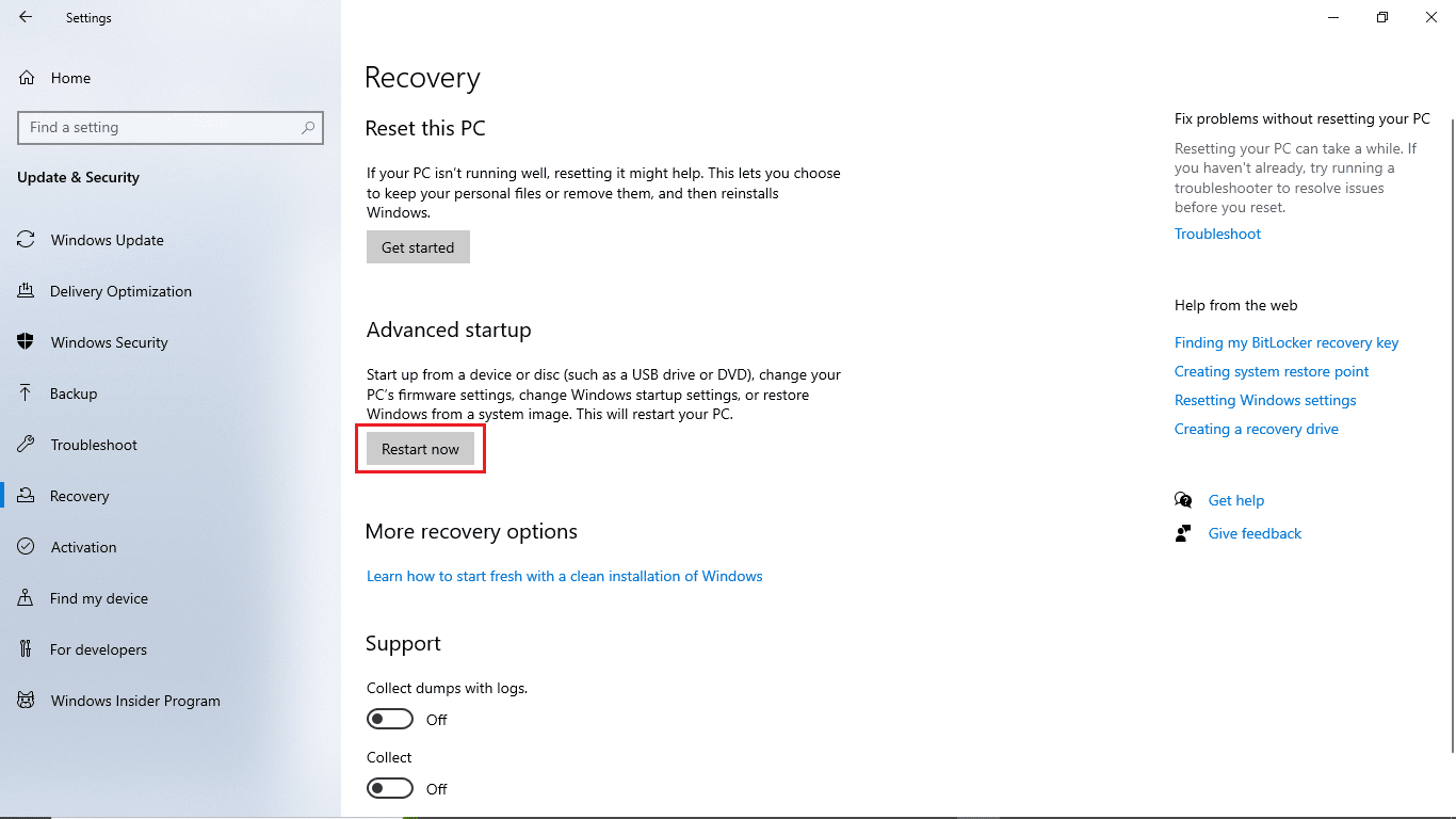 Under Advanced startup click on Restart Now