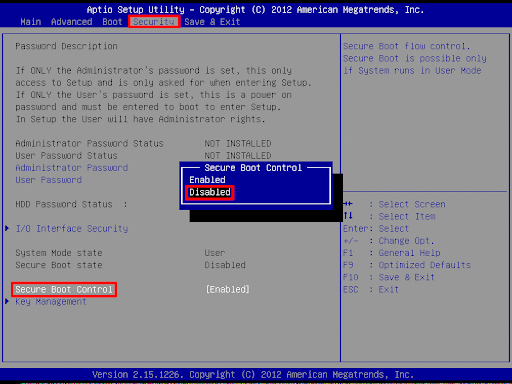 Disable Secure Boot