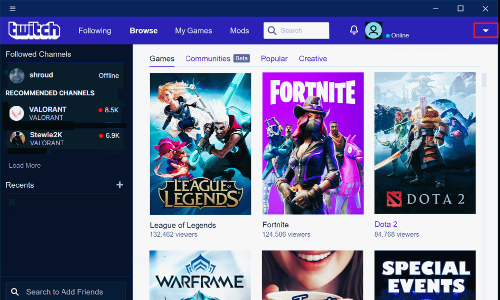 click on down arrow icon. What is Twitch Minecraft Installation Process