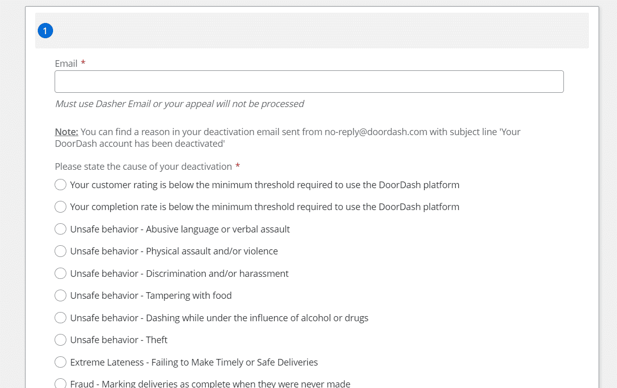 DoorDash appeal form | Can You Apply for DoorDash After Being Deactivated? | reactivating DoorDash account