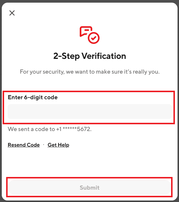 Enter the verification code sent to your mobile number and click on Submit