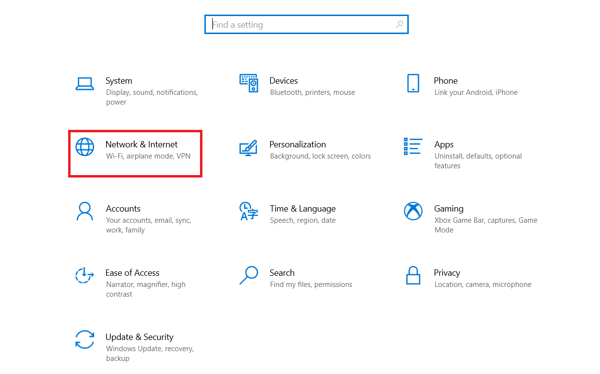 Click on Network and Internet