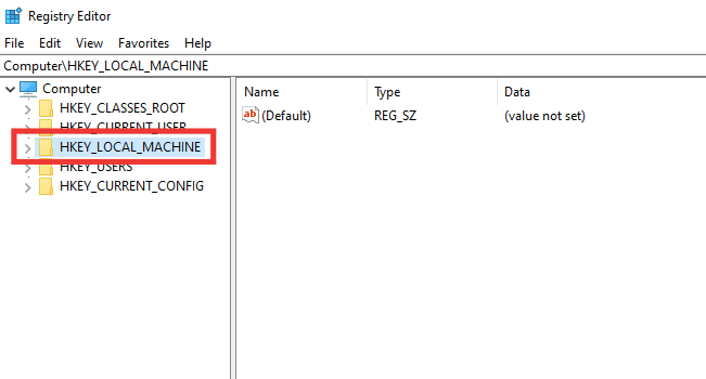 double click on HKEY LOCAL MACHINE