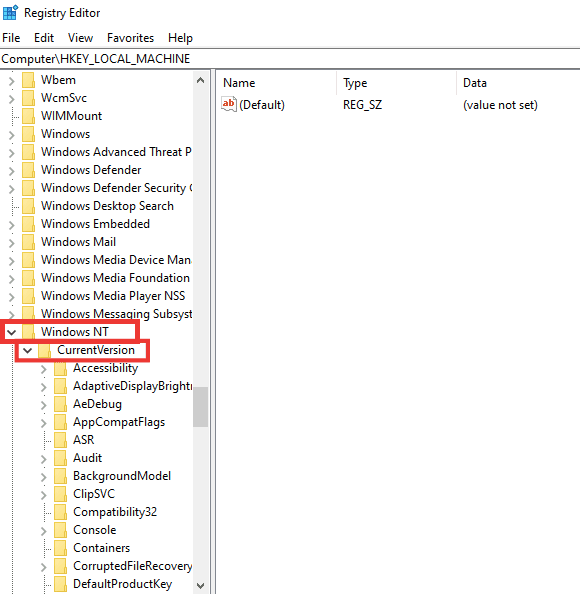 double click on windowsNT and then CurrentVersion